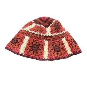 Lucky Brand Bucket Hat Womens OS Multicolor Crochet Granny Square Boho Retro